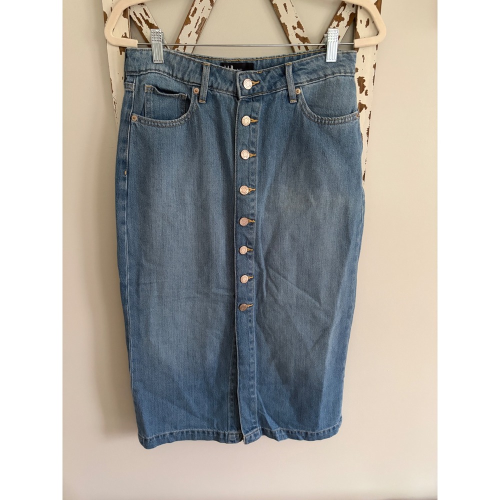 Gap Women'Denim Blue Button Down Midi Pencil Skirt Pockets Size 4